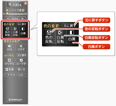 画像　色の変更に関する機能・ボタンの名称