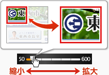 画像　「スライダー」で拡大・縮小する